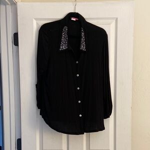 Julie's Closet Black Button-Down Shirt with Embellished Collar